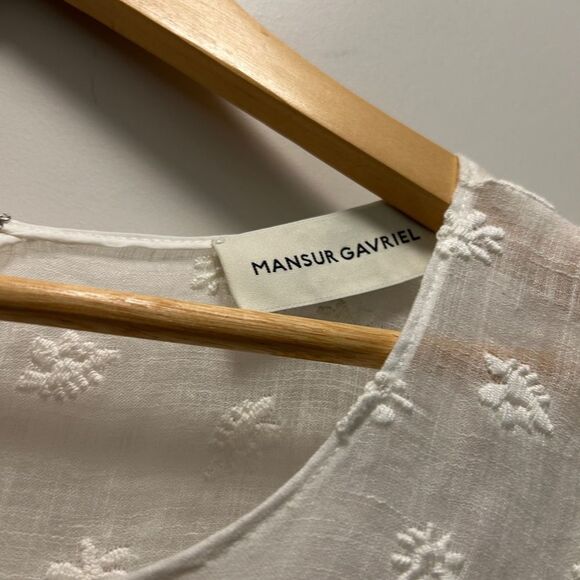 MANSUR GAVRIEL Floral Embroidered Linen Blend Dress In White Size 38 - Picture 7 of 10